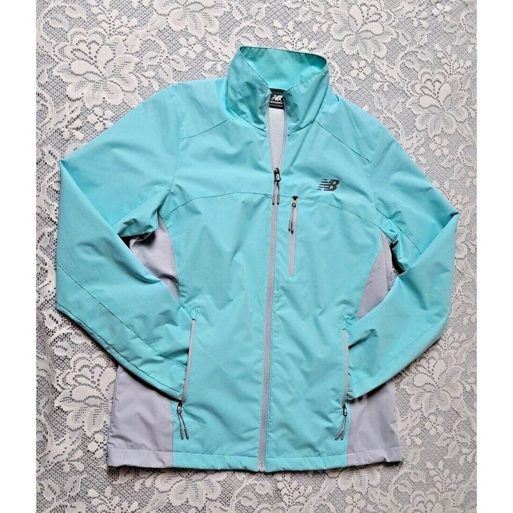 New Balance Women's Medium Full Zip Windbreaker Run Jacket Turquoise Blue & Gray - Picture 2 of 10